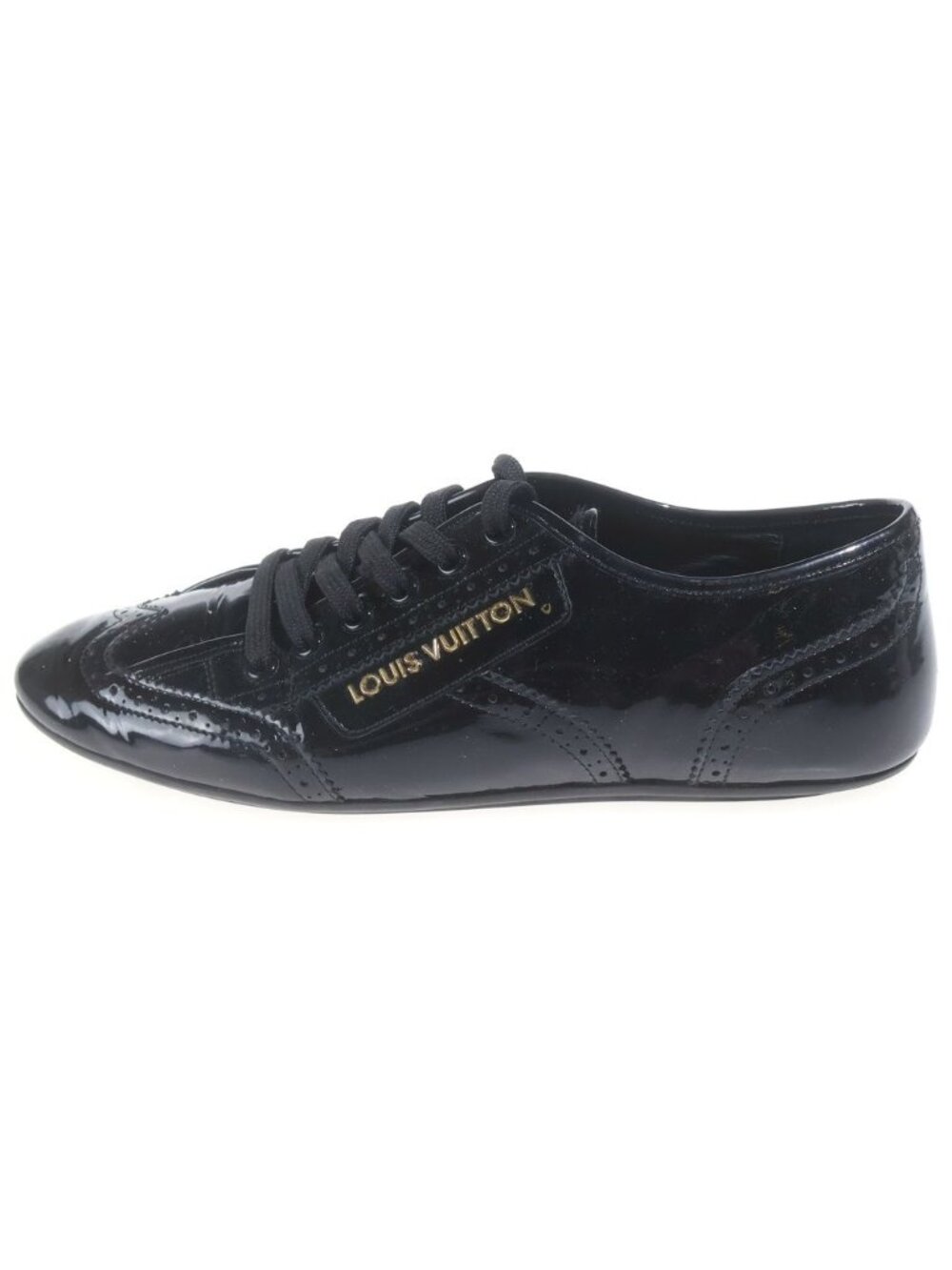 Louis Vuitton Patent Leather Lace Up Dress Shoes Flat Black G0